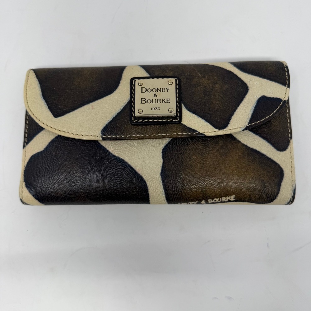 Dooney & Bourke Giraffe Print Slim Clutch Wallet Brown Cream Women OS